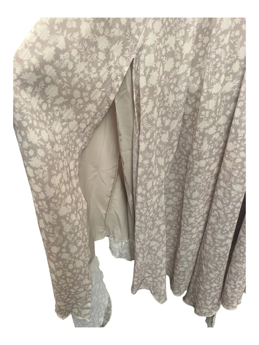 Mia Joy Athena XS Taupe Floral Handkerchief Hem Midi Dress Boho Cottagecore